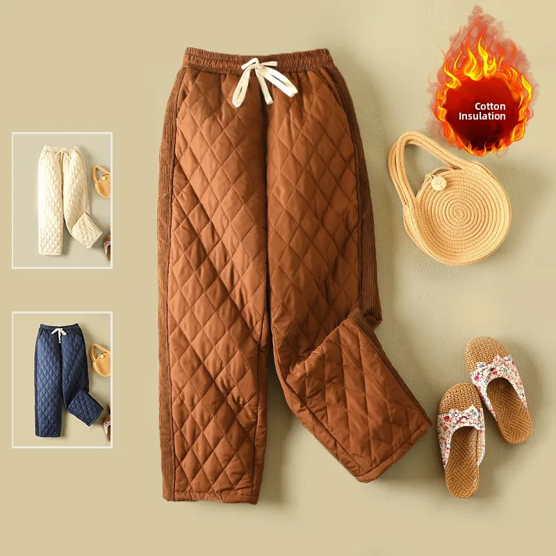 

Retro Patchwork Thiened High Waist Cotton Pants Women's plus Size Warm Trousers Harlan Pants Outdoor Wear Autumn Winter