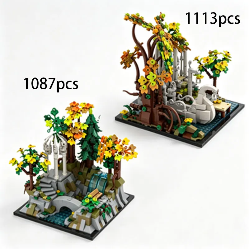 

MOC Medieval Forest Elf Castle Creative Model Small Particle Assembly Building Block Ornament Set 1087pcs