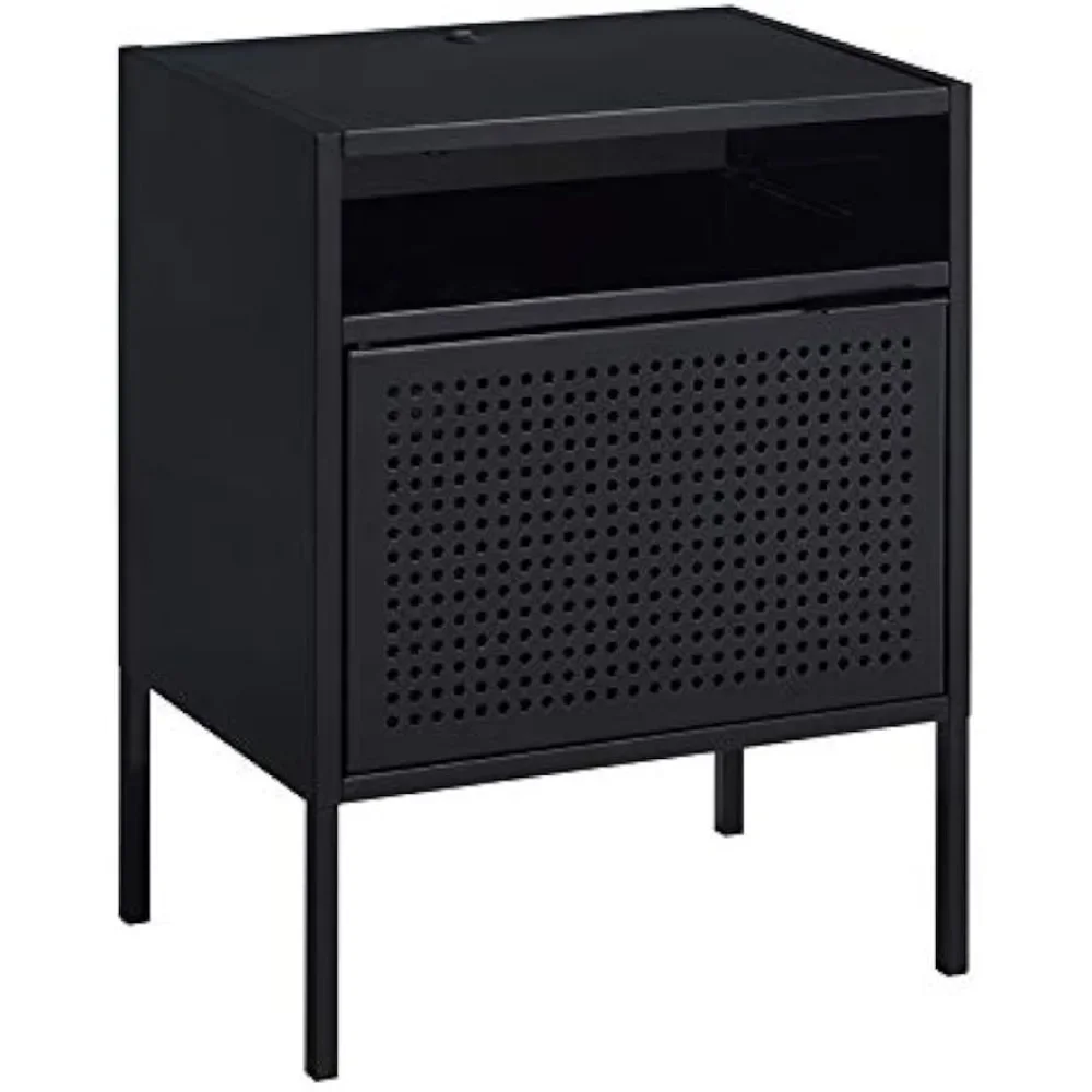 

Transitional Open Metal Shelf Bedside Nightstand with USB Port in Black USB Port to keep your devices charged