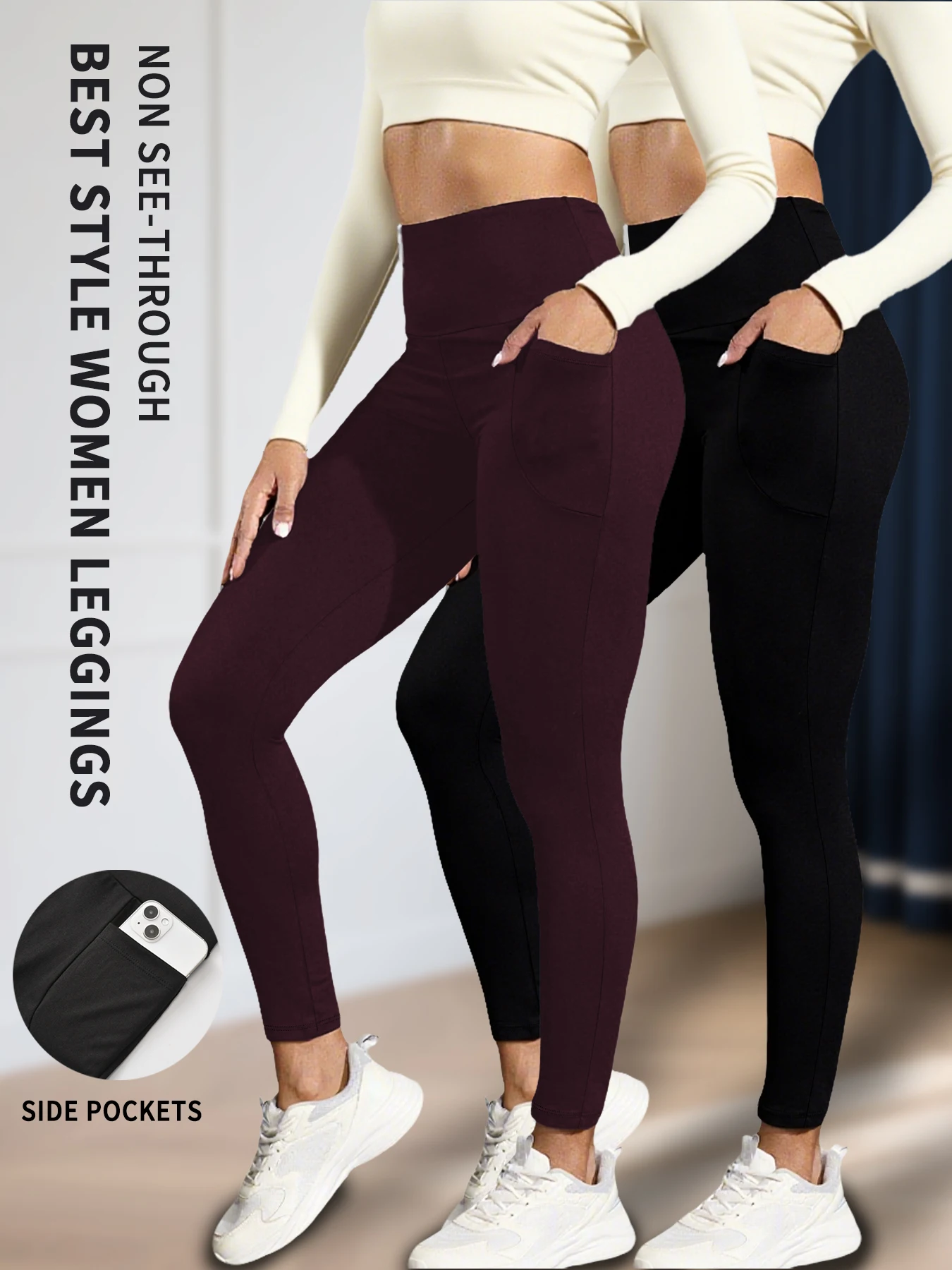 عبوتان من السراويل الضيقة النسائية فائقة النعومة مع جيوب، تحكم عالي الخصر في البطن لتمارين اليوجا وملابس الصالة غير الرسمية المريحة #1