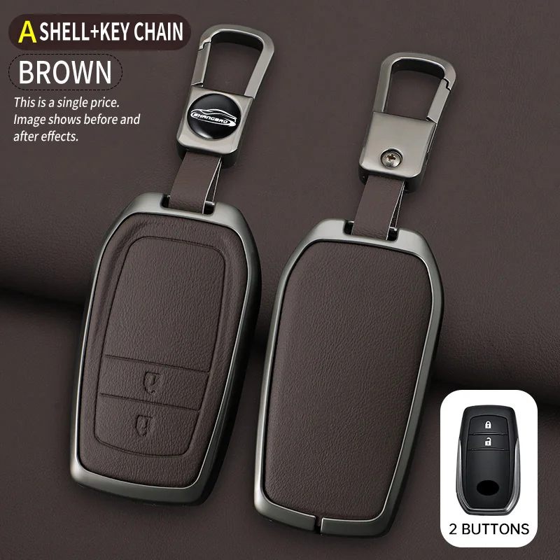 Stylish Alloy Leather Car Key Cover Protective Case Buckle for Toyota Camry Corolla RAV4 Land Cruiser Prado Crown Accessories