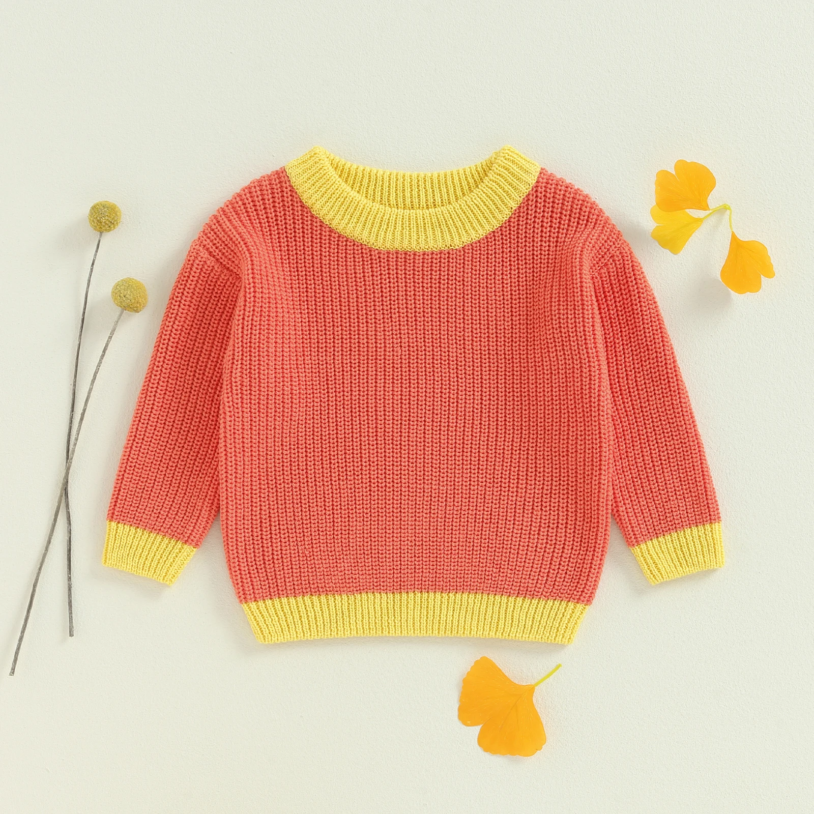 MISOWMNJOY Children Knitted Sweater for Baby Girl Boy Clothes Winter Long Sleeve Contrast Color Pullover Jumpers Infant Knitwear