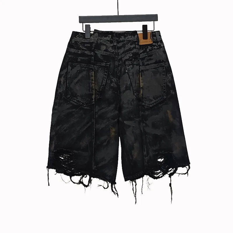 Men Jeans Short Denim Casual Cotton Gothic Men's Clothing Summer Knee Length Black Short
