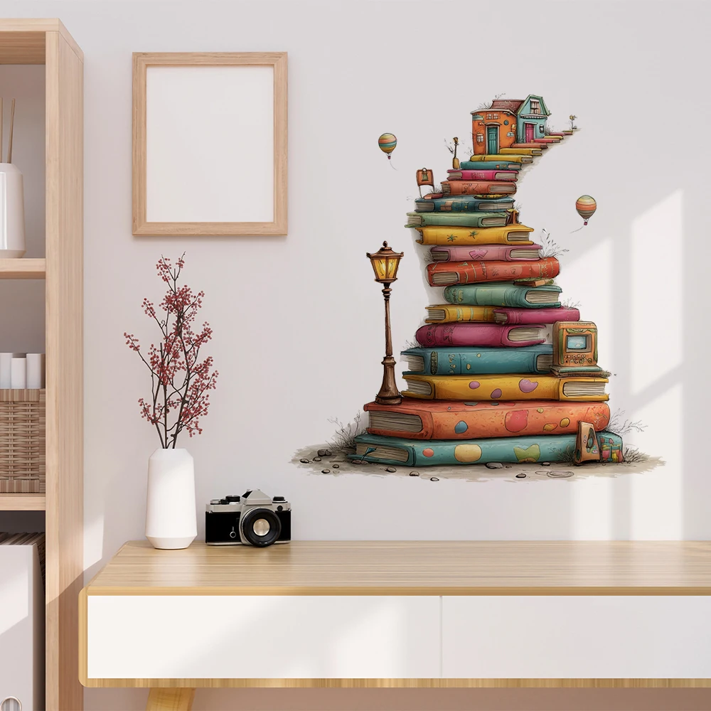 Whimsical Book Stack Wall Sticker Reading Library DREAM Educational  Wall Decals Bedroom Living Room Playroom Home Wall Decor