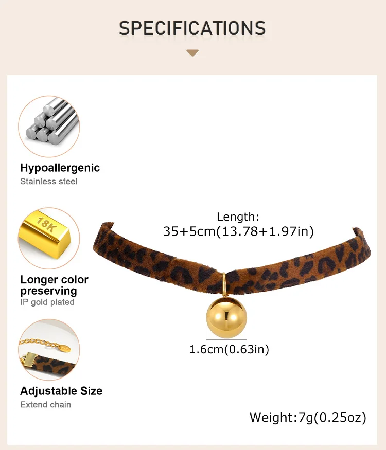 Leopardenmuster-Choker-Halskette, Samtkragen mit goldfarbenem Edelstahl-Anhänger, Y2K-Accessoires für den Trend-Einzelhandel – Detail 3