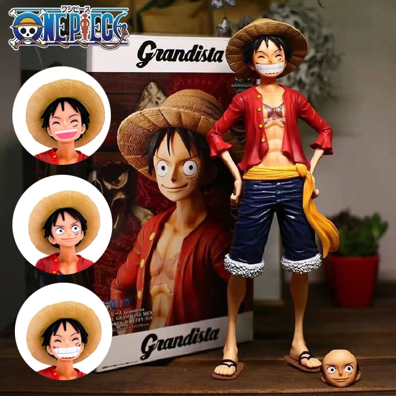 

NEW 28cm One Piece Anime Figure Confident Smiley Luffy Three Form Face Changing Doll Action Figurine Model Toys Kits