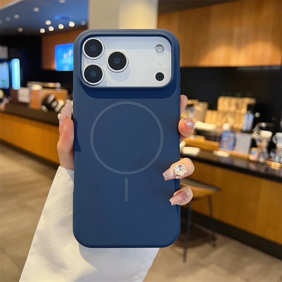 Funda de silicona líquida suave mate para iPhone 15, 16, 17 Pro Max Air, para carga inalámbrica Magsafe, para Apple 14, 13, 12 2