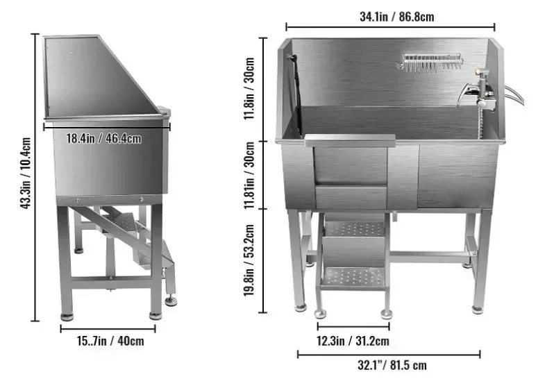 Dog Cat Care Grooming Shower Washing Station Stainless Steel Pet Bath Tub Dog Grooming Pet Bath Tub With Stairs