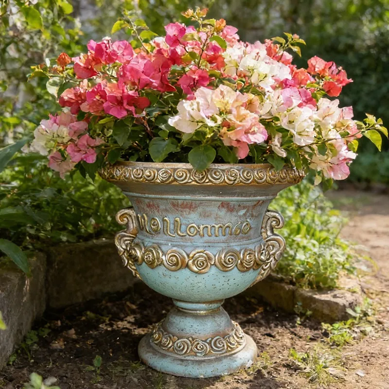 European Style Vintage Flower Pot Large Diameter Large Size Amphora Round Garden Decorative Flower Vessel Outdoor Patio Durable