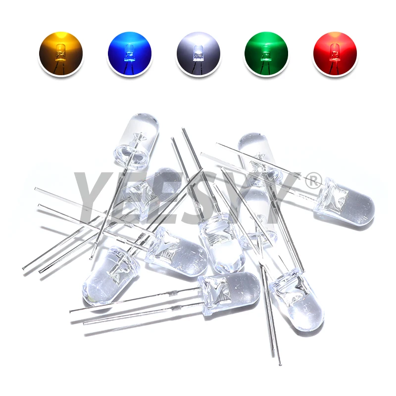 100pcs 5mm LED Diode 5 mm Assorted Kit White Green Red Blue Yellow Orange Pink Purple Warm white DIY Light Emitting Diode