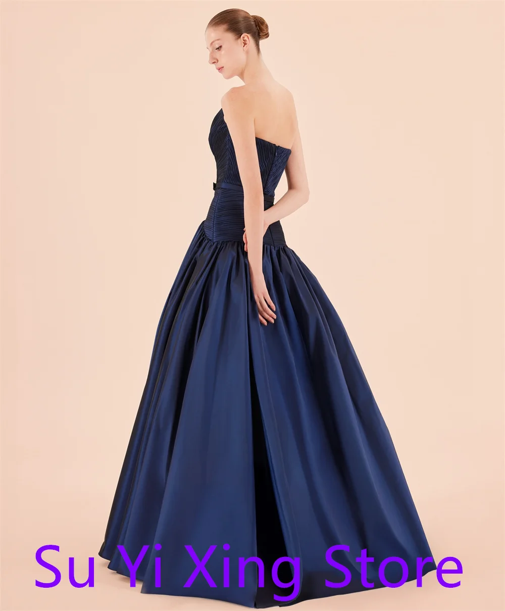 Customized Temperament  Blue Jersey Homecoming Dress Elegant Ruched Strapless Belt(Sashes) Mermaid Zipper Back Robe de soirée