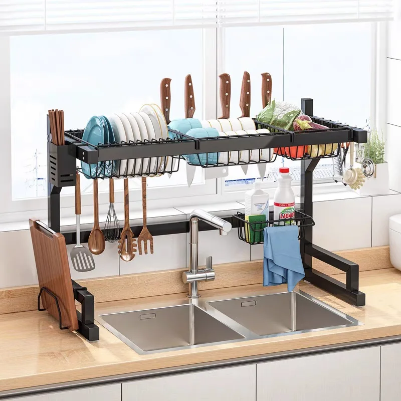 Single Tier Over Sink Dish Drying Rack Steel Countertop Organizer Chopstick Holder Suction Feet Cm Or Double Layouts