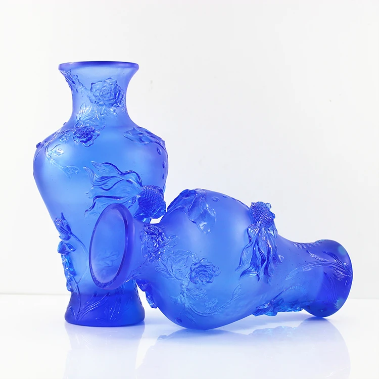 Glass Vases Custom Design Glass Bottle BLUE Art Glass Flower Bottle