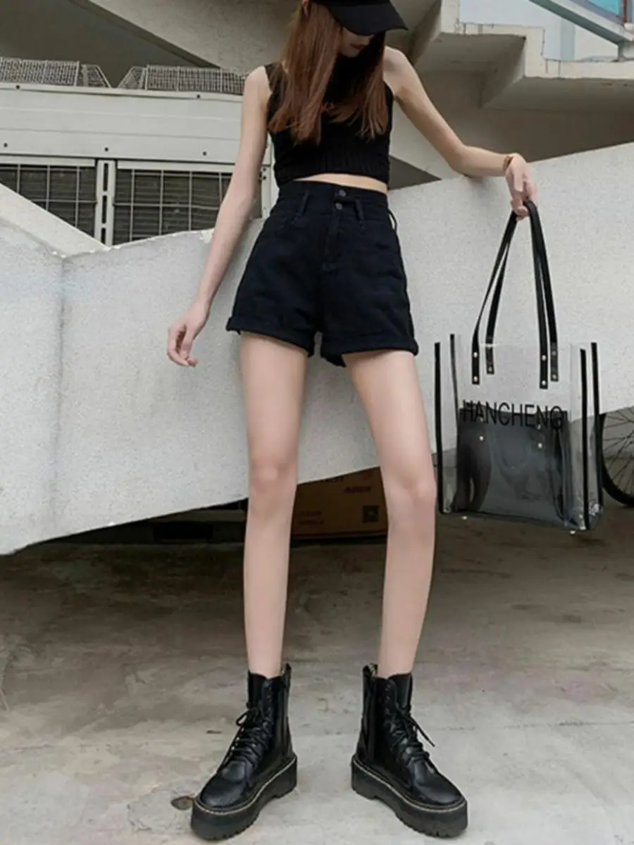 Primavera verão cintura alta perna larga jeans orts feminino solto a linha super ort fino emagrecimento versátil faionable orts
