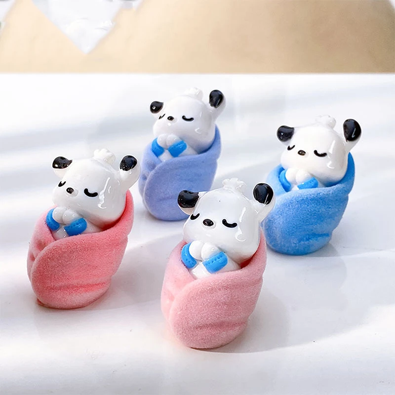 2Pcs Cartoon 3D Sleep Baby Sanrio Flocking Pacha Dog Doll Shape Resin Pendant DIY Jewelry Accessories Earring Garment Keychain