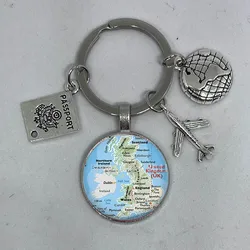 Fashion Jewelry Dome Glass Alloy Keychain Travel Iceland New York Africa Aircraft Pendant