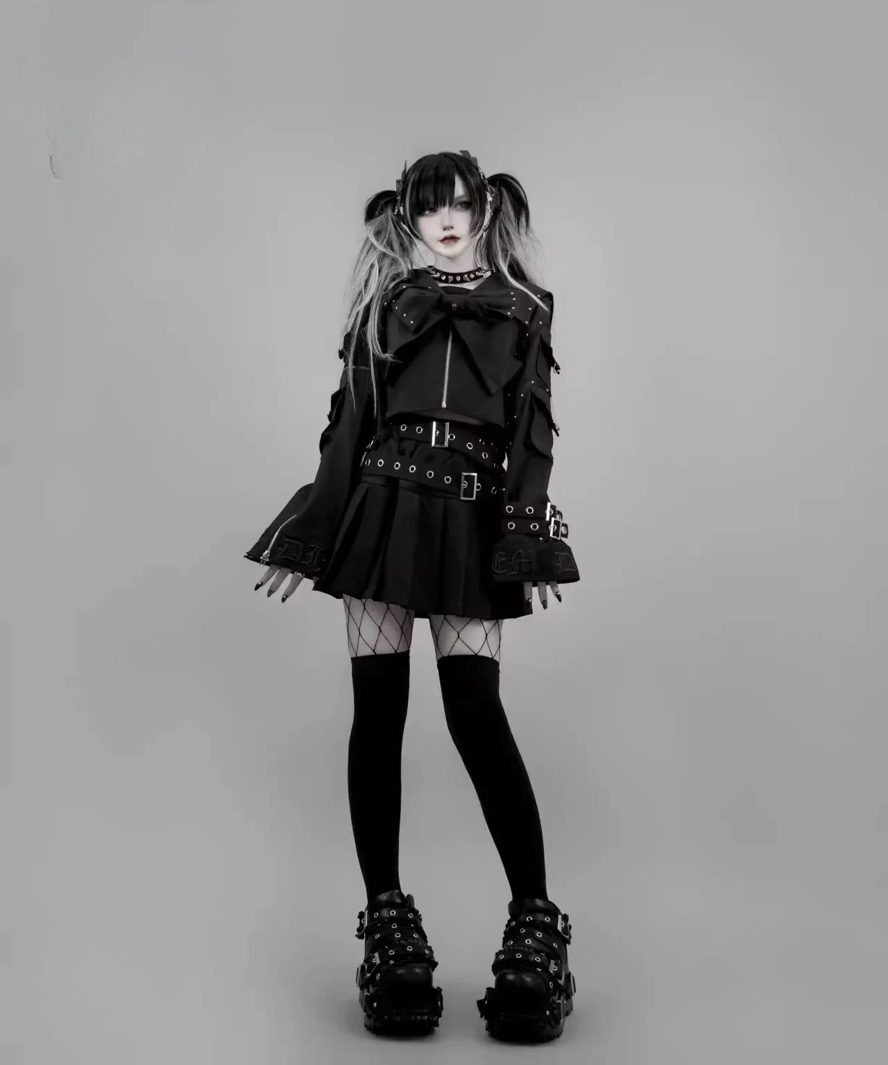 IMU Japanese Harajuku Subculture Gothic Black Top Skirts Set Autumn New Girl's Sweet Cool Fashion Punk 2 Piece Sets Womens Outfi