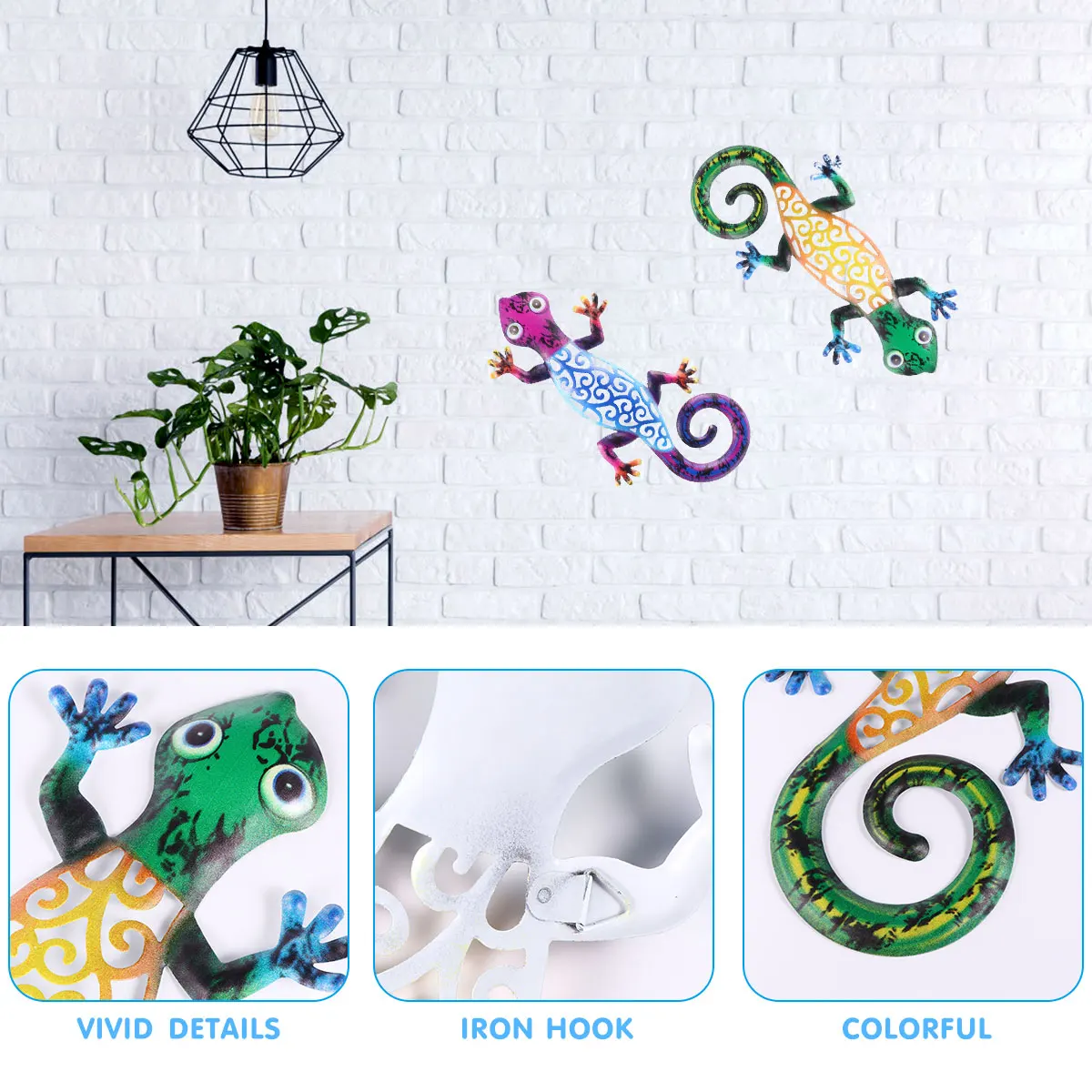 

2 Pcs Gecko Pendant Sculptures Decor Decoration Iron Crafts Desktop Ornament Signage