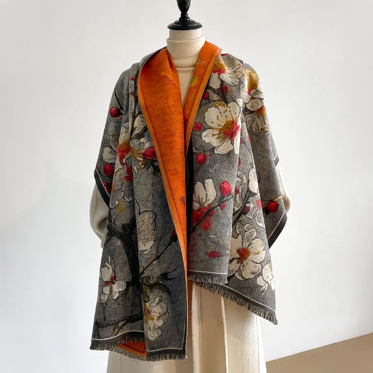 

Elegant Ladies Autumn Winter Double Sided Jacquard Scarf Shawl With High End Flower Design Premium Imitation Cashmere Scarf