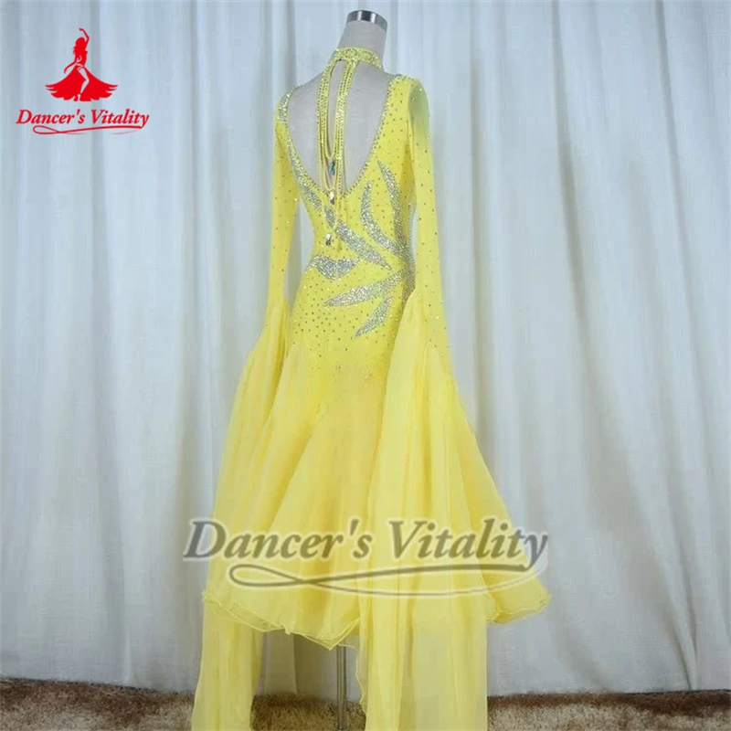 Volwassen Vrouwelijke Wals AB Stenen Competitie Kleding Aangepaste Sociale Dans Verpakt Heupen Jurken met Ketting Danser Vitaliteit