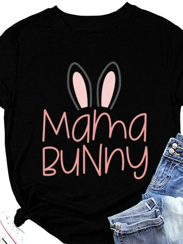 

Mama Bunny Ears Print Women T Shirt Short Sleeve O Neck Loose Women Tshirt Ladies Tee Shirt Tops Clothes Camisetas Mujer