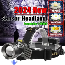 Upgraded 26650 Battery Powered Led Headlamps Super Bright Motion Sensor Head Flashlight IP68 Waterproof Lamp for Camping Fishing