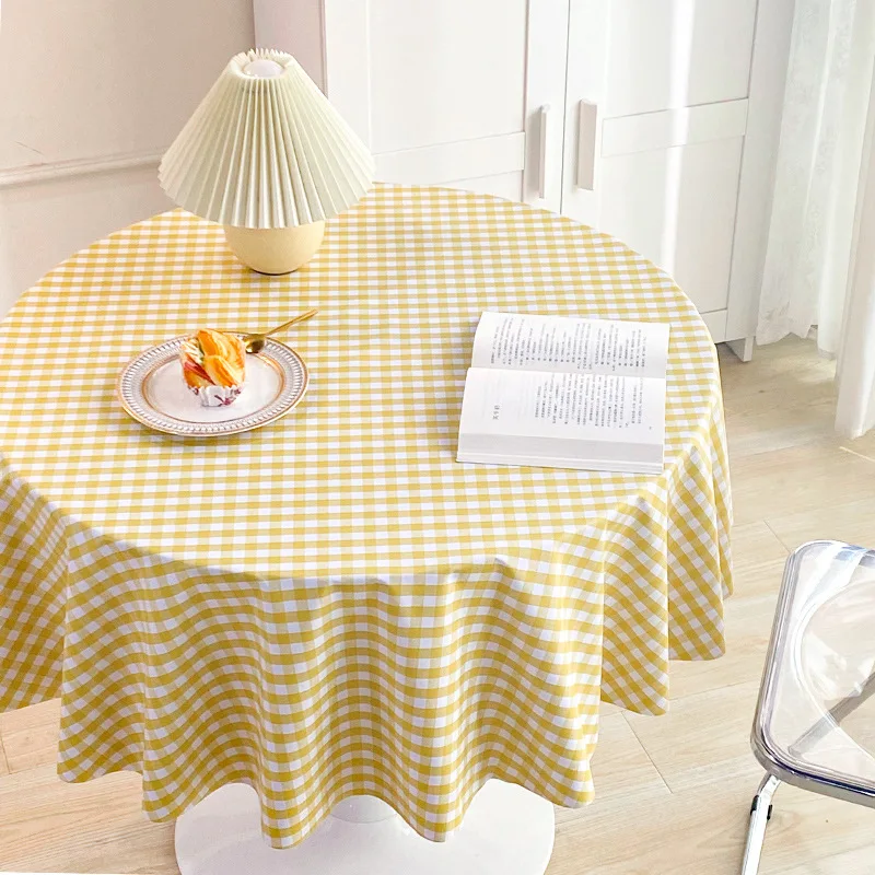 

PVC plaid Waterproof Antifouling Round Tablecloth Pastoral Restaurant Thread Lace Tablecloth Table Cover Round Table Cloth