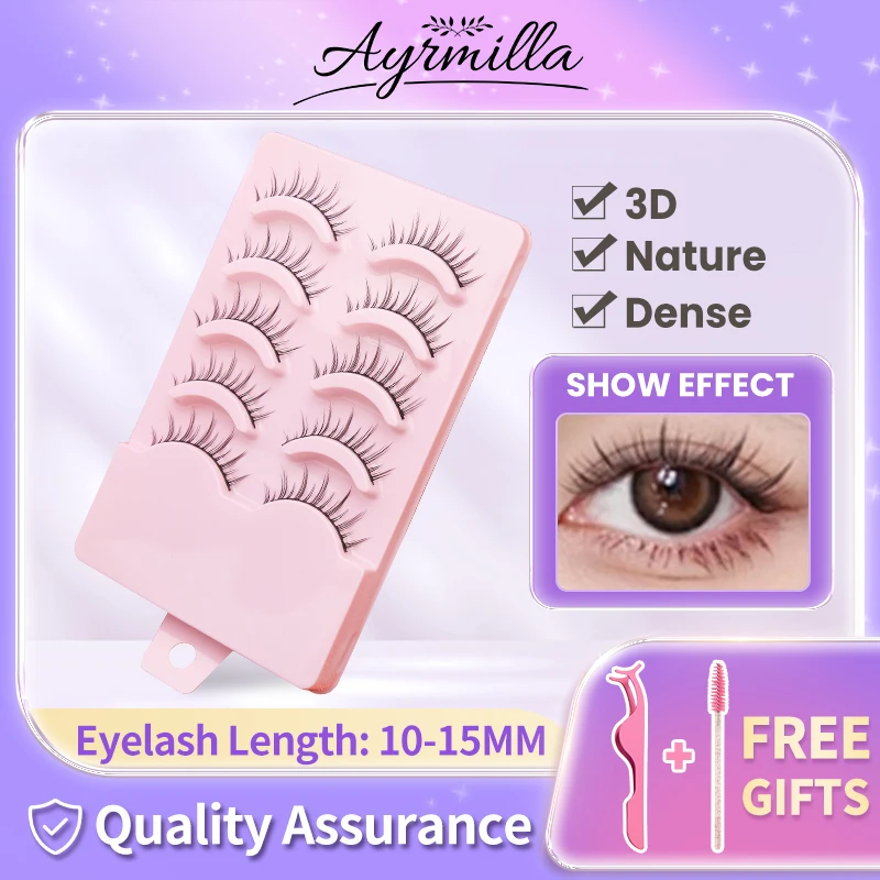 5 Pairs Natural False Eyelashes 3D Sexy Faux Mink Little Devil Lashes Korean Style Eyelashes Faux Extension Lashes Makeup Tool