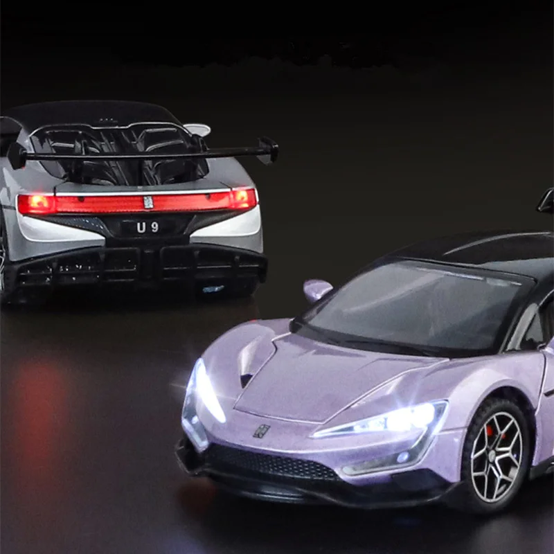 1/32 BYD Yangwang U9 سبيكة سيارة رياضية نموذج Diecasts المعادن المسار سباق المركبات نموذج سيارة محاكاة ضوء الصوت الاطفال اللعب هدية