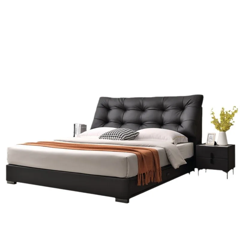 

Italian minimalist, black storage bed, double non-disturbing bed