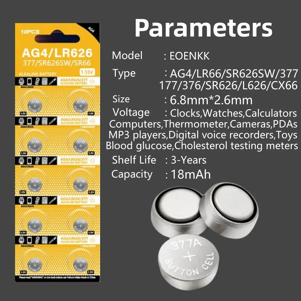 Pilas alcalinas de botón para reloj, pila de botón de 1,55 V, AG4 377, SR626SW, SR626, 177, 376, 626A, LR66, LR626, para juguetes, reloj, 2 piezas-50 piezas