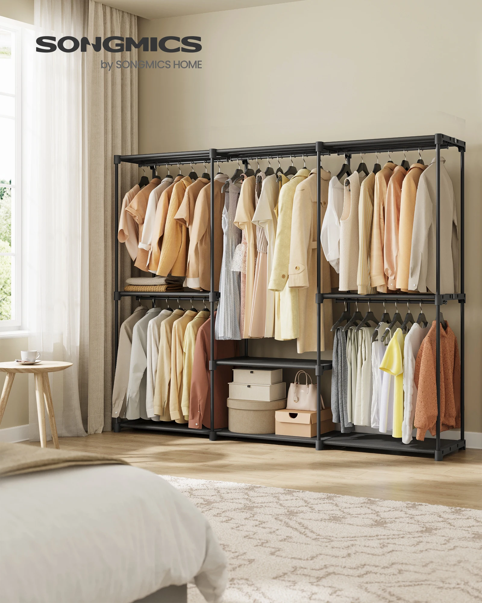 Armoire de Rangement, Penderie Pliable, Dressing, Porte-vêtements, pour Vestiaire, Chambre, 205 x 43 x 166 cm, Noir d’Encre