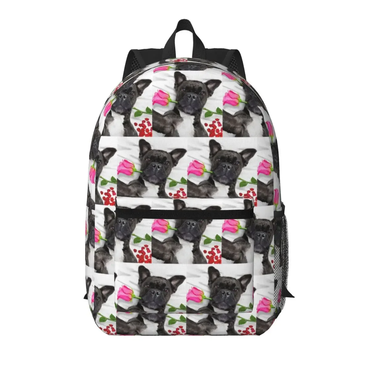 French Bulldog With Flowers Student Backpack School Bag Hiking Travel Daypack for Boys Girls Bookbag Shoulder Bags