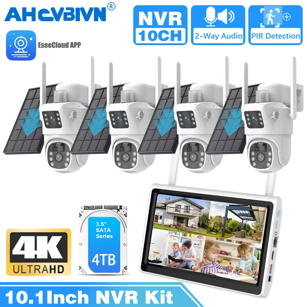 

10CH Wireless NVR 4k 8mp Dual Lens Wifi Solar PTZ Auto Tracking Video Surveillance System External Monitoring Cctv Camera Kit
