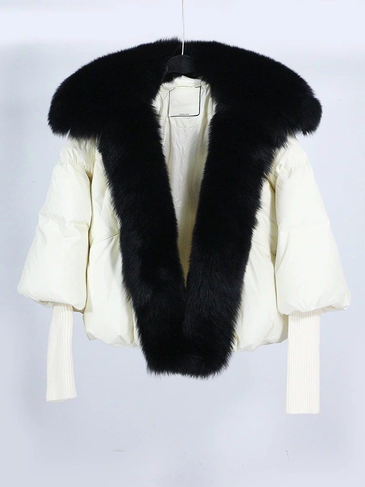 OFTBUY New White Duck Down Jacket Winter Women Warm Loose Coat Natural Real Fox Fur Collar Thick Luxury Outerwear New Fashion
