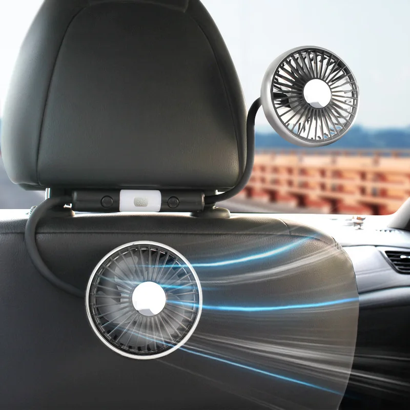 USB Car Rear Seat Dual Head Fan with Gooseneck Multifunctional Lighting & Cooling for Vehicle Backrest