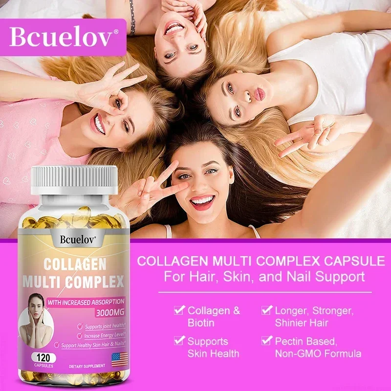 Collagen Complex Capsule Hydrolyzed Protein, High Absorption 3000mg Promotes Hair and Nail Health