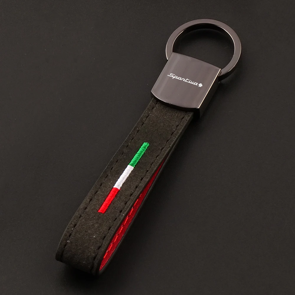 Buckskin Leather Italy Flag Style Car Key Chain For Alfa Romeo BRERA STELVIO GIULIA Tonale SPIDER SPANTIVA Serpente Quadrifoglio