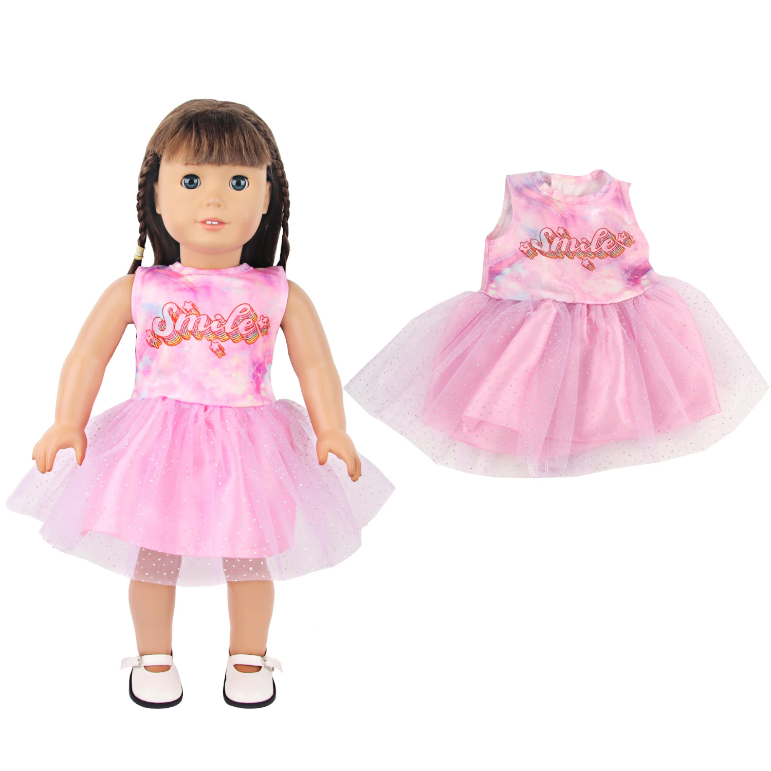 Lovely Double Layered Unicorn Dress Clothes For American 18 Inch Baby Girl Doll Smile Skirts For 43cm Baby New Born Doll DIY Toy