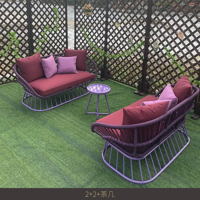 

Creative design of outdoor leisure rope-woven sofa courtyard garden residential villa hand-woven double recliner