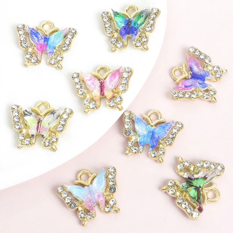 10pcs Multicolor Dreamy Gradient Acrylic&Rhinestones Inlay Butterfly Charms DIY Necklaces Bracelets Earrings Delicate Pendants