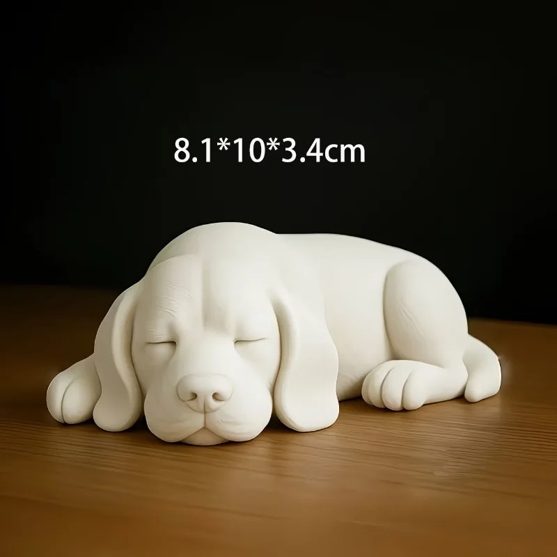 3D Printed Minimalist White Sleeping Puppy Statue Lying Beagle Dog Figurine Pet Sculpture Desktop Ornament Aesthetic Home Decor