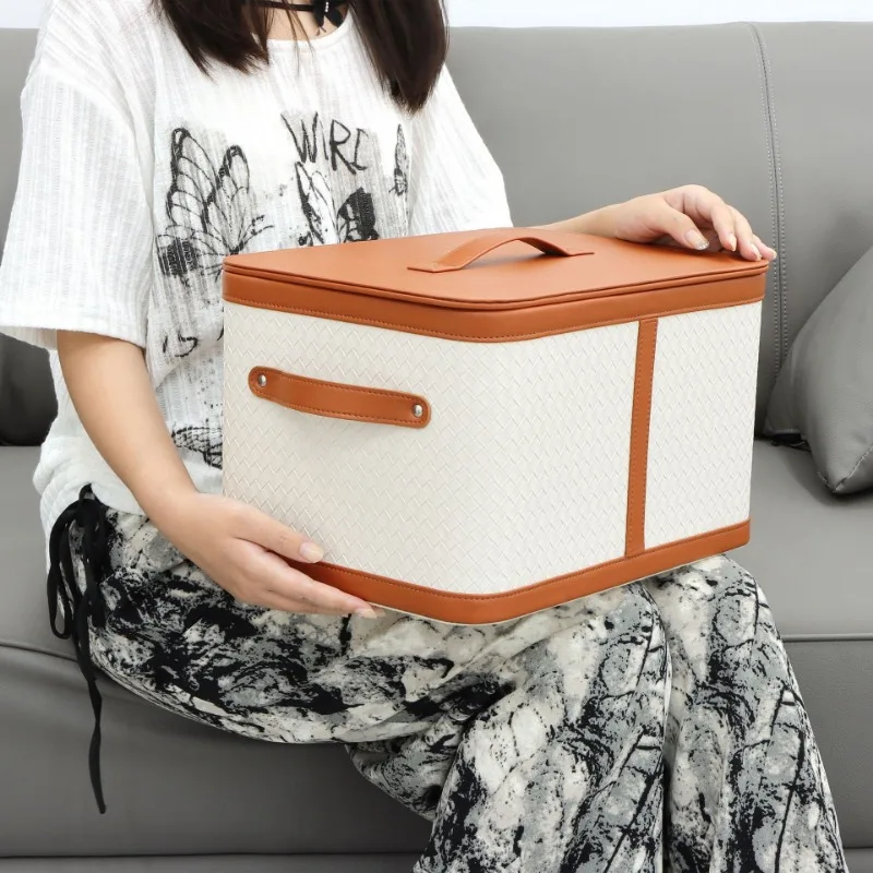 Light luxury Nordic style, household wardrobe sorting storage box, woven leather, storage basket