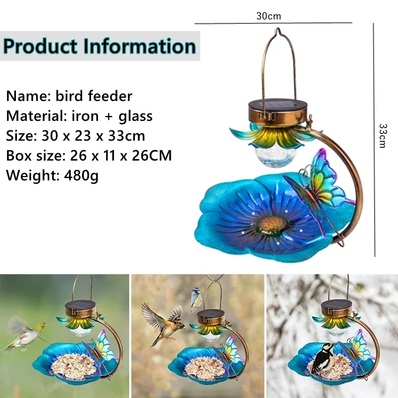 Outdoor Solar Bird Feeder Garden Hanging Decoration Bird Feeding Garden Wild Bird Seed Dispenser Holder Food Container Dropship