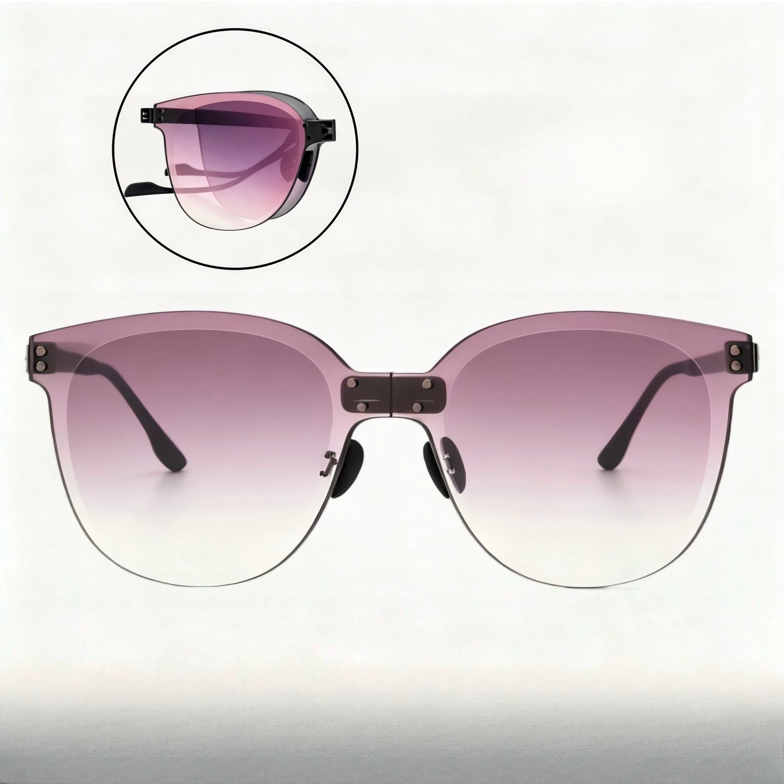 Foldable Ultra-light Thin Folding Sunglasses Fashion Street Photography Style Large Frame UV400 Protection Frameless Sunglasses
