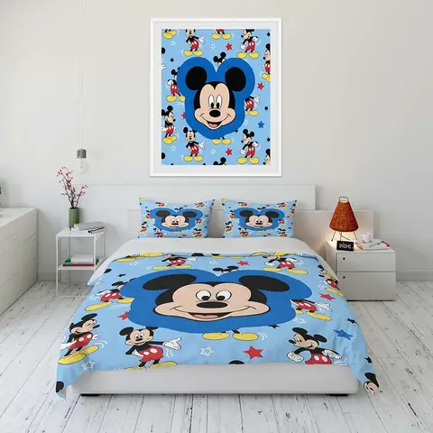 Potdemiel Mickey-Minnie Mouse Bedding Set Kid and Adult Single Double King Size Flat Sheet Duvet Cover Pillowcase Bed Warm Gifts