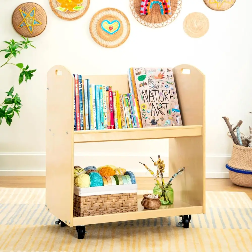 

Двухуровневая деревянная книжная тележка в стиле Монтессори с колесами для детей, идеально подходит для хранения книг в дома и в классе