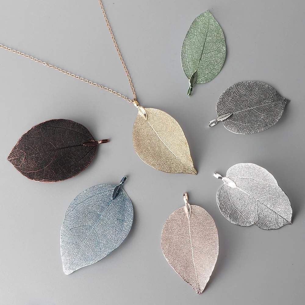 5PCS Thin Real Leaves Pendants Unique Colorful Hollow Leaf Pendants Charms For Jewelry Making Necklace Earrings DIY Accessory