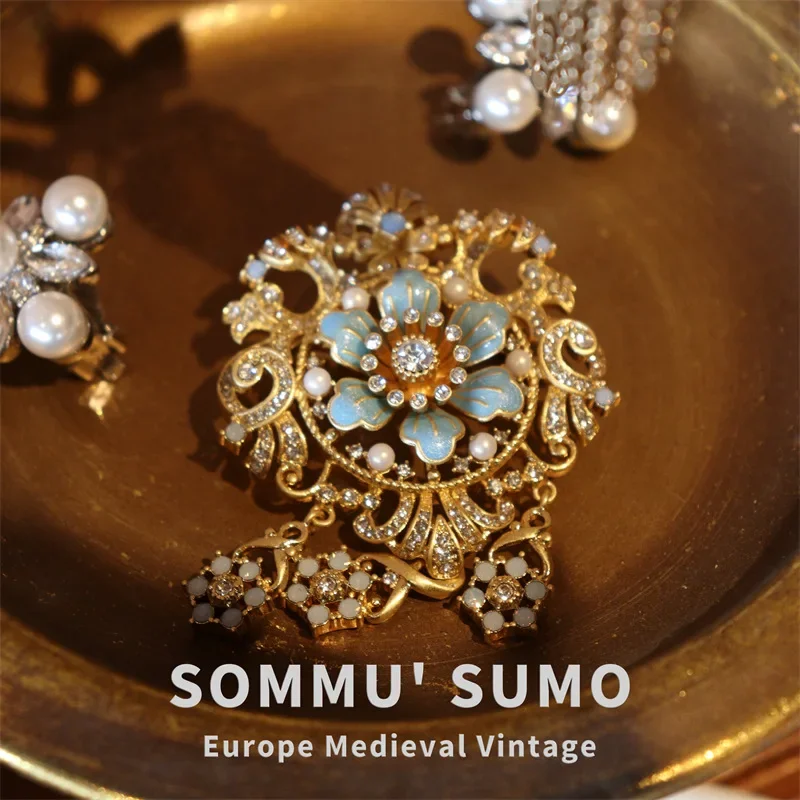 

Морской синий кристалл, винтажная бирюзовая эмалированная жемчужная подвеска, полая брошь в виде короны