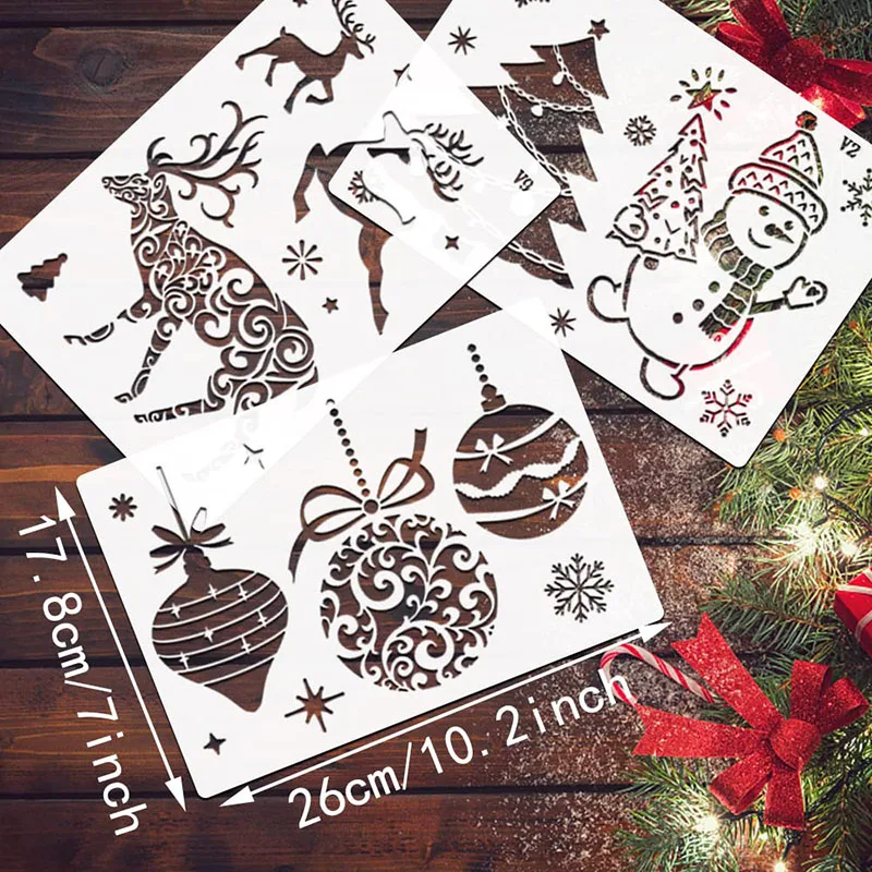 12pcs Christmas Stencils Reusable Plastic Xmas Drawing Templates Christmas Holiday Stencil Santa Claus Snowflake Snowman Stencil